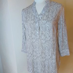 Papillon y2k white& black stripe blouse freeform lines top women's m GUC